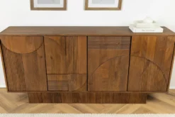 Design Sideboard ART DECO 170cm braun smoked Mangoholz massiv 3D-Front
