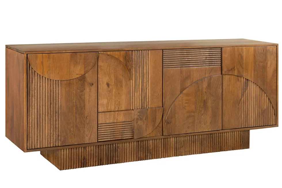 Design Sideboard ART DECO 170cm braun smoked Mangoholz massiv 3D-Front