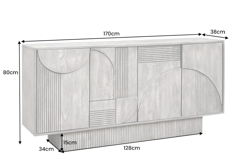 Design Sideboard ART DECO 170cm braun smoked Mangoholz massiv 3D-Front