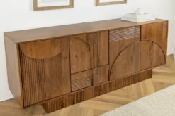 Design Sideboard ART DECO 170cm braun smoked Mangoholz massiv 3D-Front