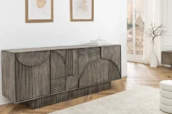 Design Sideboard ART DECO 170cm grau smoked Mangoholz massiv 3D-Front