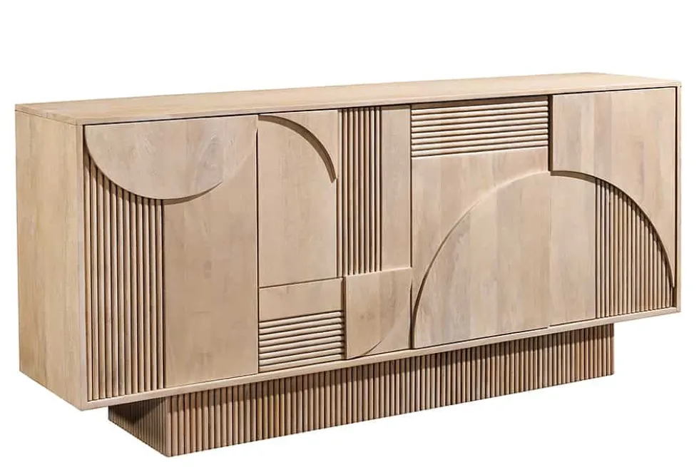 Design Sideboard ART DECO 170cm weiß gekälkt Mangoholz massiv 3D-Front