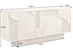 Design Sideboard ART DECO 170cm weiß gekälkt Mangoholz massiv 3D-Front