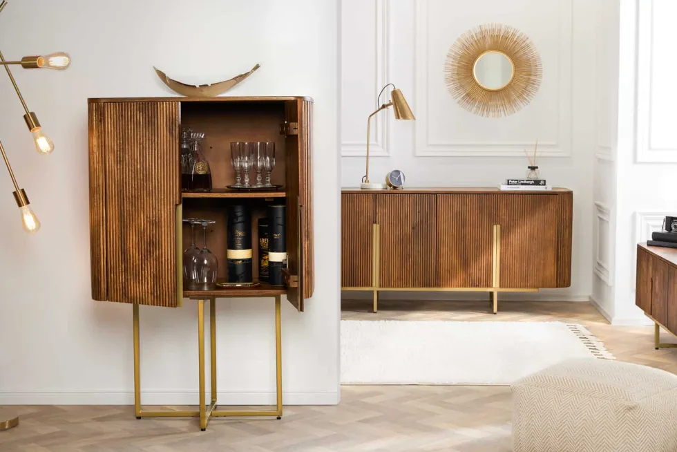 Design Sideboard GATSBY 160cm braun mattgold Mangoholz Retro