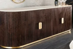Design Sideboard GATSBY 170cm braun gold Mangoholz weiße Marmorplatte