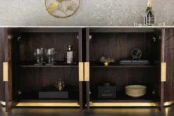 Design Sideboard GATSBY 170cm braun gold Mangoholz weiße Marmorplatte
