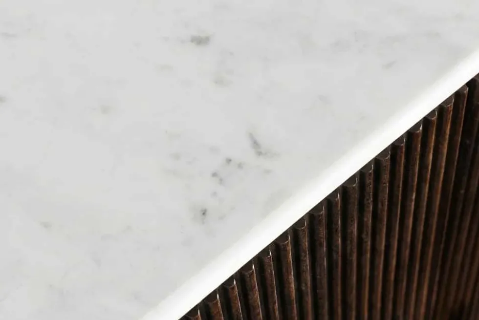 Design Sideboard GATSBY 170cm braun gold Mangoholz weiße Marmorplatte