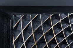 Design Sideboard ILLUSION 180cm schwarz Mangoholz Massivholz mit 3D Schnitzereien gold Eisen Metallgestell