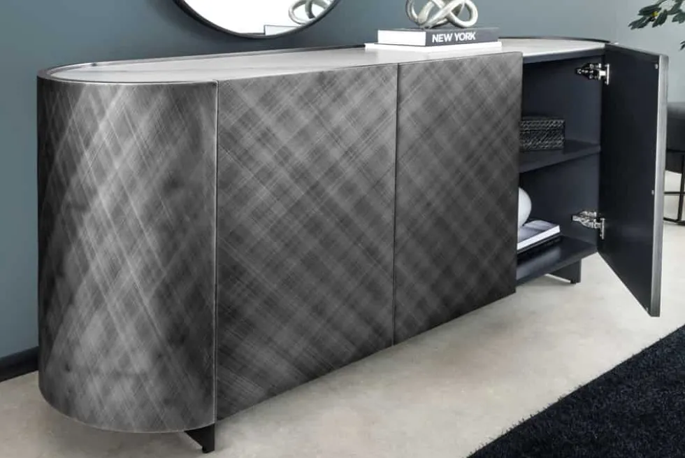 Design Sideboard REFLECTION 150cm weiß Keramik Marmor anthrazit 3D Effekt brushed Finish