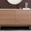 Design Sideboard SAVOY 150cm grau beige greige Keramik Travertin mit sechs Schubladen
