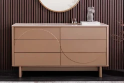 Design Sideboard SAVOY 150cm grau beige greige Keramik Travertin mit sechs Schubladen