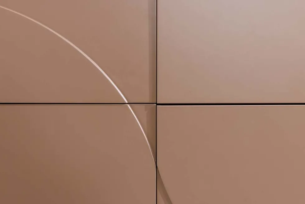 Design Sideboard SAVOY 150cm grau beige greige Keramik Travertin mit sechs Schubladen