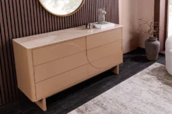 Design Sideboard SAVOY 150cm grau beige greige Keramik Travertin mit sechs Schubladen
