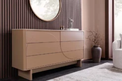 Design Sideboard SAVOY 150cm grau beige greige Keramik Travertin mit sechs Schubladen