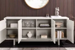 Design Sideboard SAVOY 180cm kaschmir weiß Marmor Keramik mit Stauraum und 3D-Front