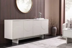 Design Sideboard SAVOY 180cm kaschmir weiß Marmor Keramik mit Stauraum und 3D-Front