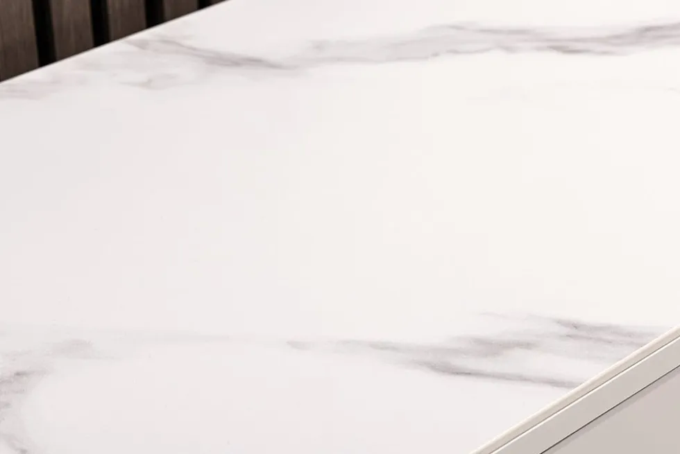 Design Sideboard SAVOY 180cm kaschmir weiß Marmor Keramik mit Stauraum und 3D-Front
