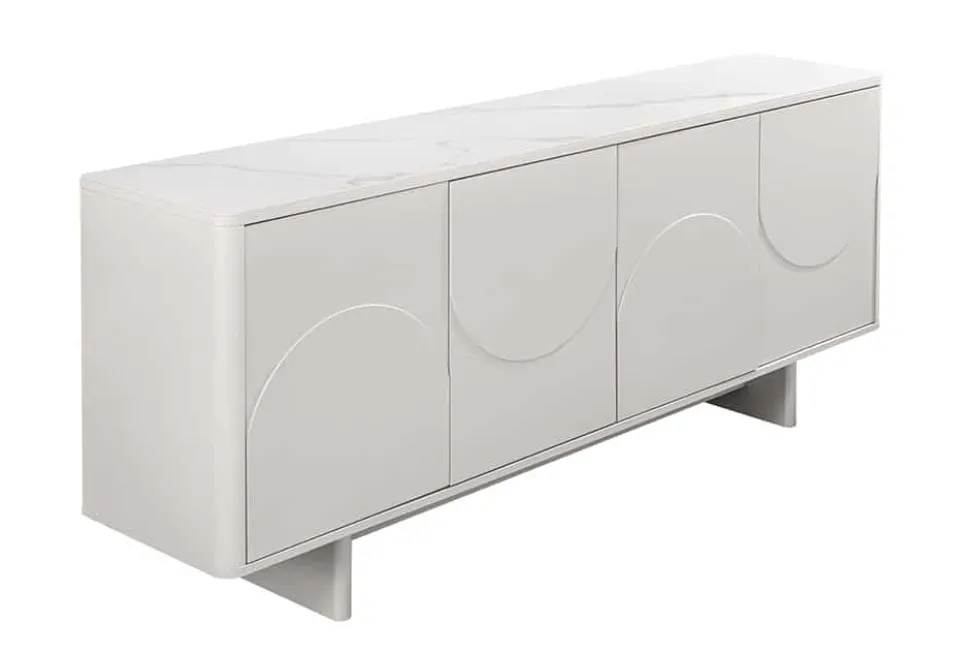 Design Sideboard SAVOY 180cm kaschmir weiß Marmor Keramik mit Stauraum und 3D-Front