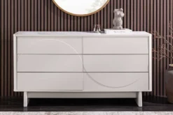 Design Sideboard SAVOY 150cm kaschmir weiß Marmor Keramik mit sechs Schubladen