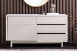 Design Sideboard SAVOY 150cm kaschmir weiß Marmor Keramik mit sechs Schubladen