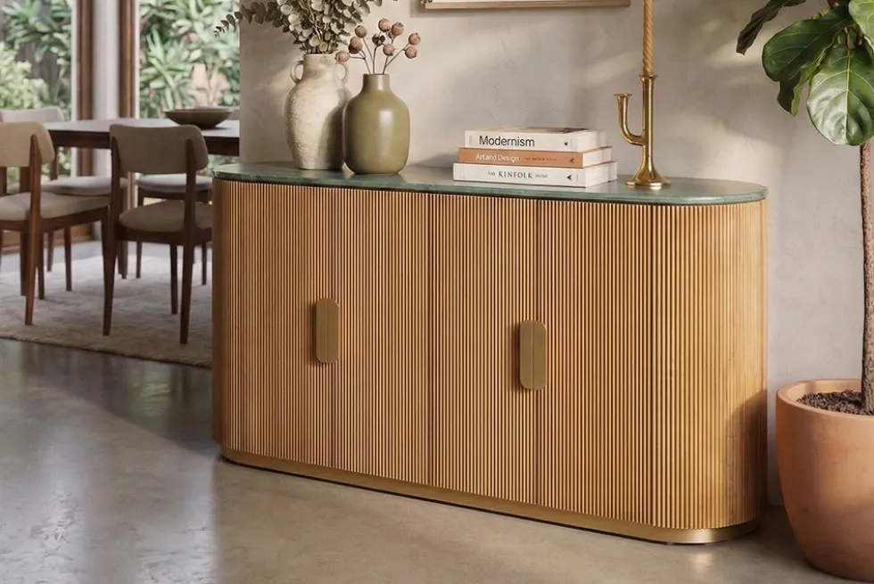 Design Sideboard VENEZIANO 170cm messing Mangoholz grün Marmor gold