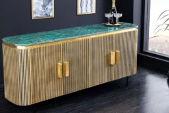 Design Sideboard VENEZIANO 160cm messing grün Marmorplatte Mangoholz Retro