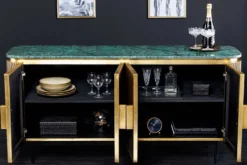 Design Sideboard VENEZIANO 160cm messing grün Marmorplatte Mangoholz Retro