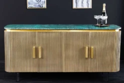 Design Sideboard VENEZIANO 160cm messing grün Marmorplatte Mangoholz Retro