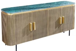 Design Sideboard VENEZIANO 160cm messing grün Marmorplatte Mangoholz Retro