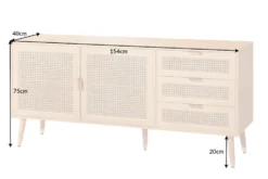 Design Sideboard VIENNA 155cm Wiener Geflecht Rattan Kommode mit Schubladen