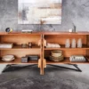 Design Sideboard ZEN 180cm braun Mangoholz mit 3D Schnitzereien Metallgestell schwarz handmade