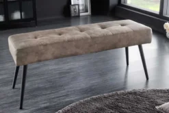 Design Sitzbank BOUTIQUE 100cm antik taupe Microfaser schwarze Metallbeine Polsterbank