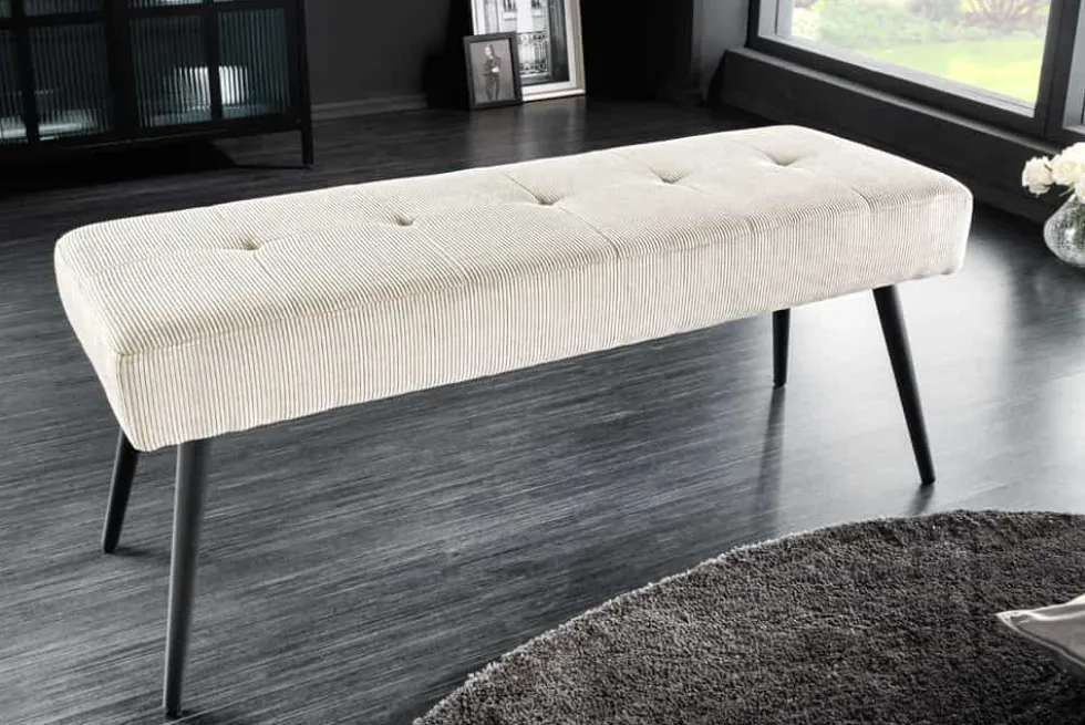 Design Sitzbank BOUTIQUE 100cm beige Cord schwarze Metallbeine Polsterbank