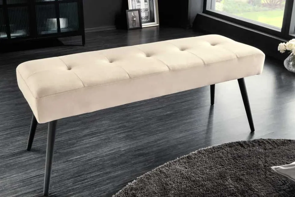 Design Sitzbank BOUTIQUE 100cm champagner Samt schwarze Metallbeine