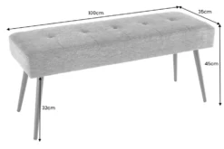 Design Sitzbank BOUTIQUE 100cm dunkelgrau Samt schwarze Metallbeine