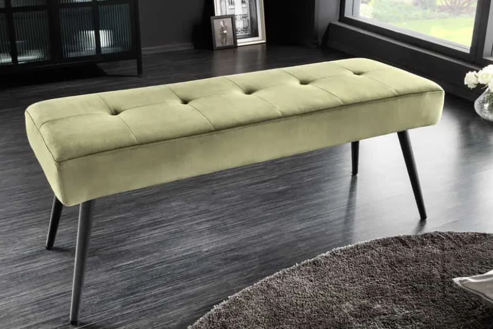 Design Sitzbank BOUTIQUE 100cm grün Samt schwarze Metallbeine