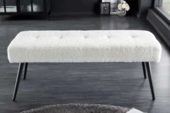 Design Sitzbank BOUTIQUE 100cm weiß Bouclé schwarze Metallbeine Polsterbank