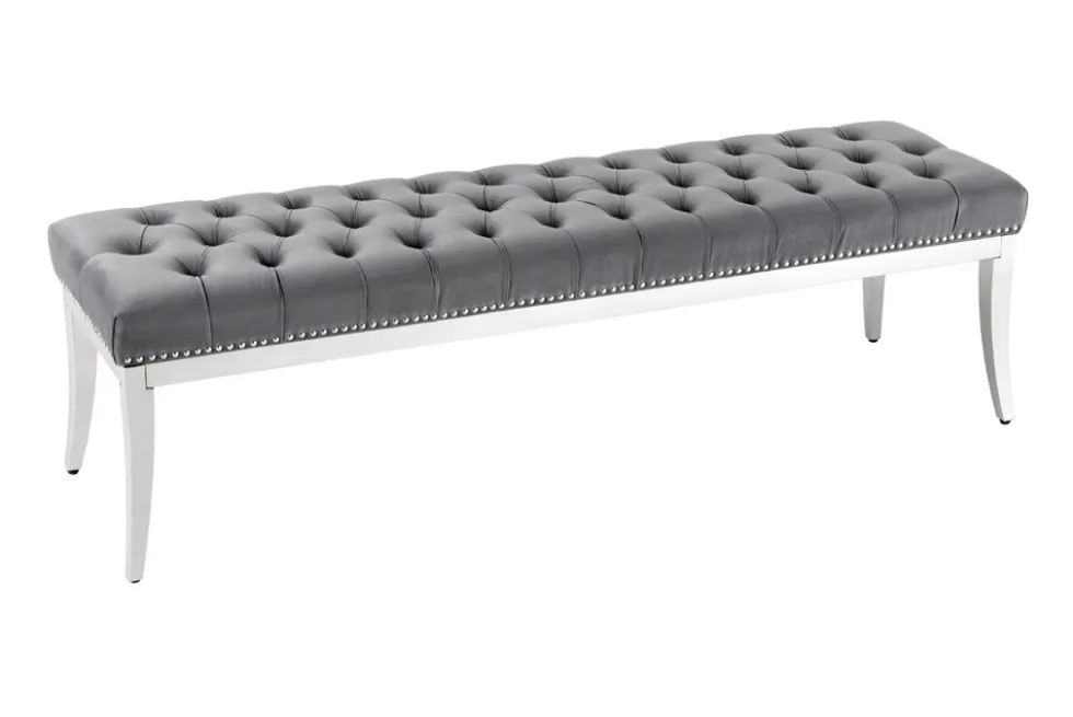 Design Sitzbank CASTLE DELUXE 165cm grau Samt silber Edelstahl gepolstert