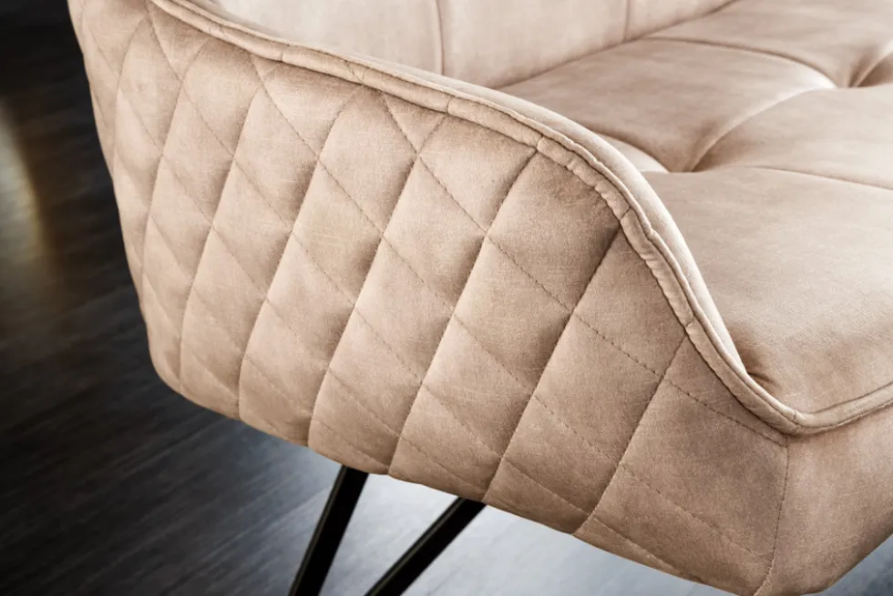 Design Sitzbank EUPHORIA 160cm champagner greige Samt Hairpin Legs Metallbeine Armlehnen
