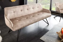 Design Sitzbank EUPHORIA 160cm champagner greige Samt Hairpin Legs Metallbeine Armlehnen