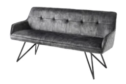 Design Sitzbank EUPHORIA 160cm dunkelgrau Samt Retrostil Ziersteppung Hairpin Legs Metallbeine Armlehnen