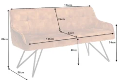 Design Sitzbank EUPHORIA 160cm senfgelb Samt Retrostil Ziersteppung Hairpin Legs Metallbeine Armlehnen