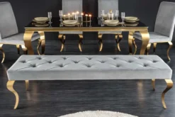 Design Sitzbank MODERN BAROCK 175cm grau Samt gold Edelstahl
