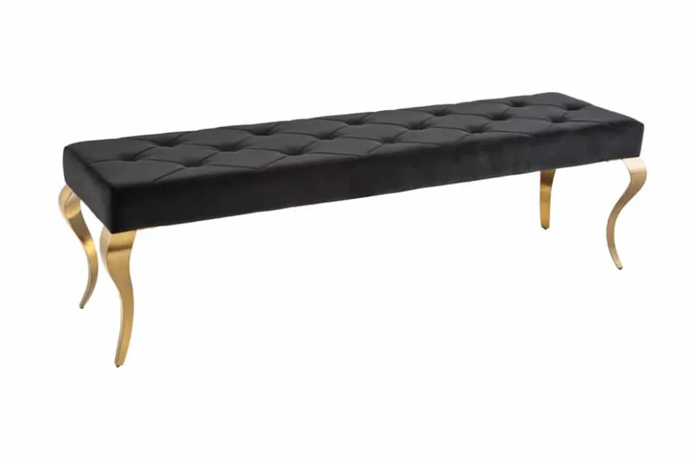 Design Sitzbank MODERN BAROCK 175cm schwarz Samt gold Edelstahl