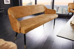 Design Sitzbank PARIS 160cm senfgelb Samt Retro Rückenlehne