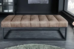 Design Sitzbank PETIT BEAUTÉ 110cm vintage taupe Microfaser schwarzes Metallgestell