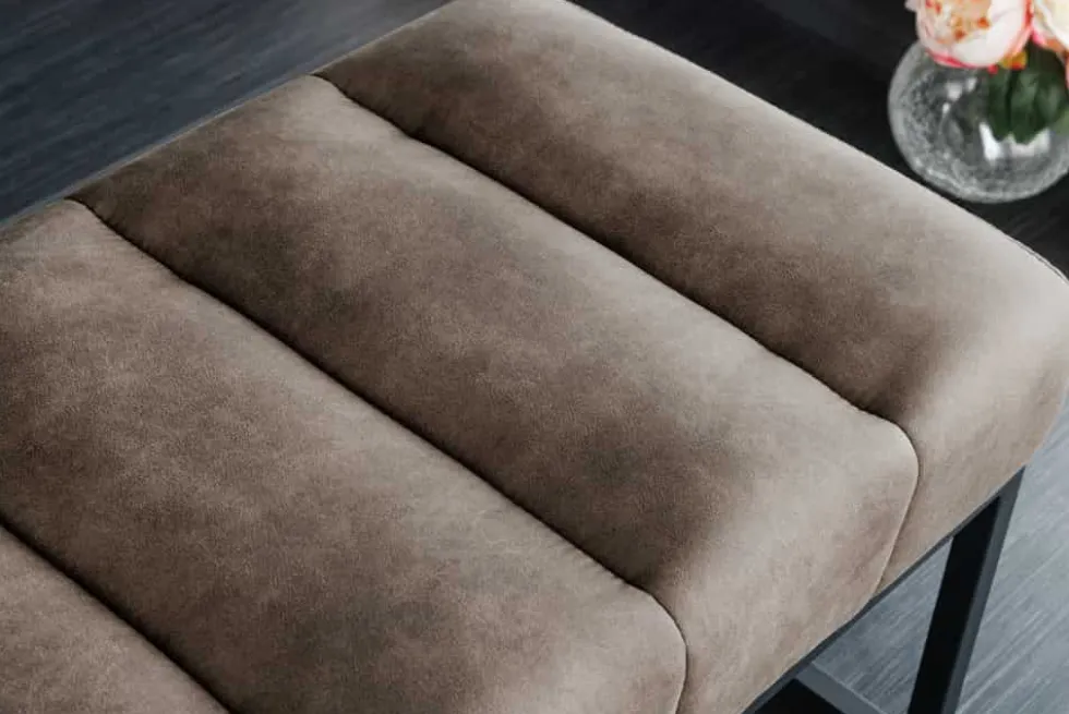 Design Sitzbank PETIT BEAUTÉ 110cm vintage taupe Microfaser schwarzes Metallgestell
