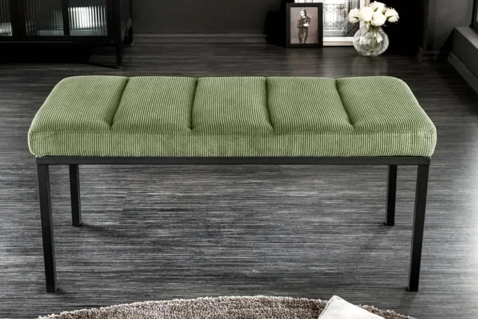 Design Sitzbank PETIT BEAUTÉ 80cm grün Cord schwarzes Gestell