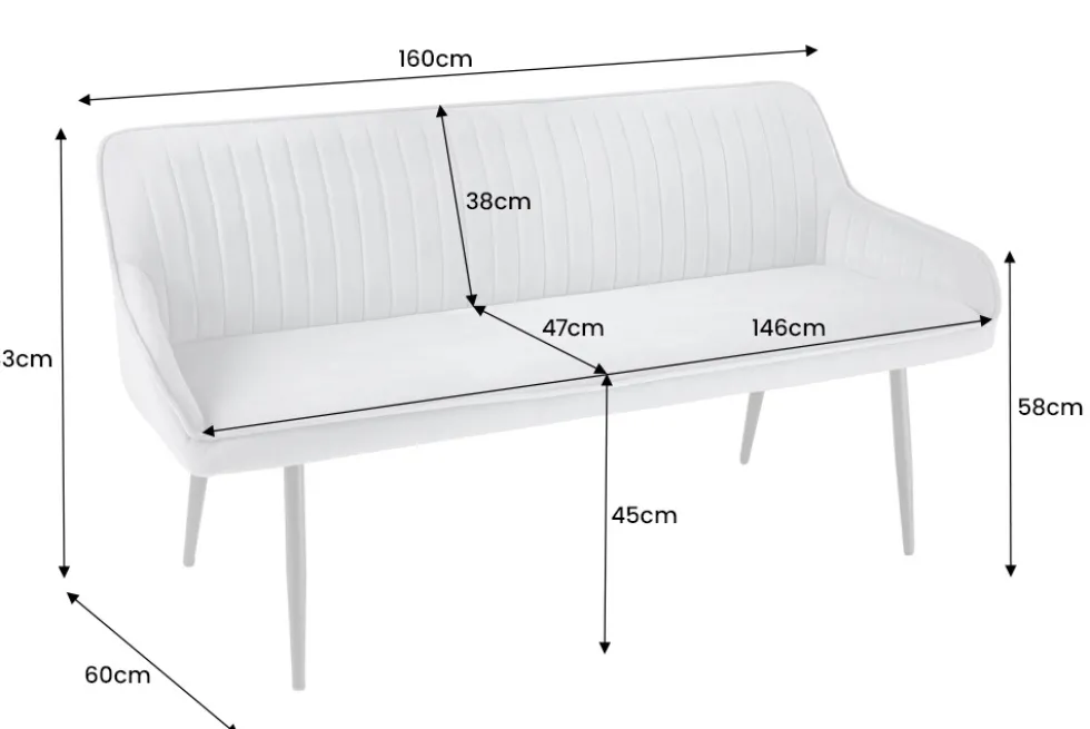 Design Sitzbank TURIN 160cm braun schwarz Metallbeine mit Armlehne