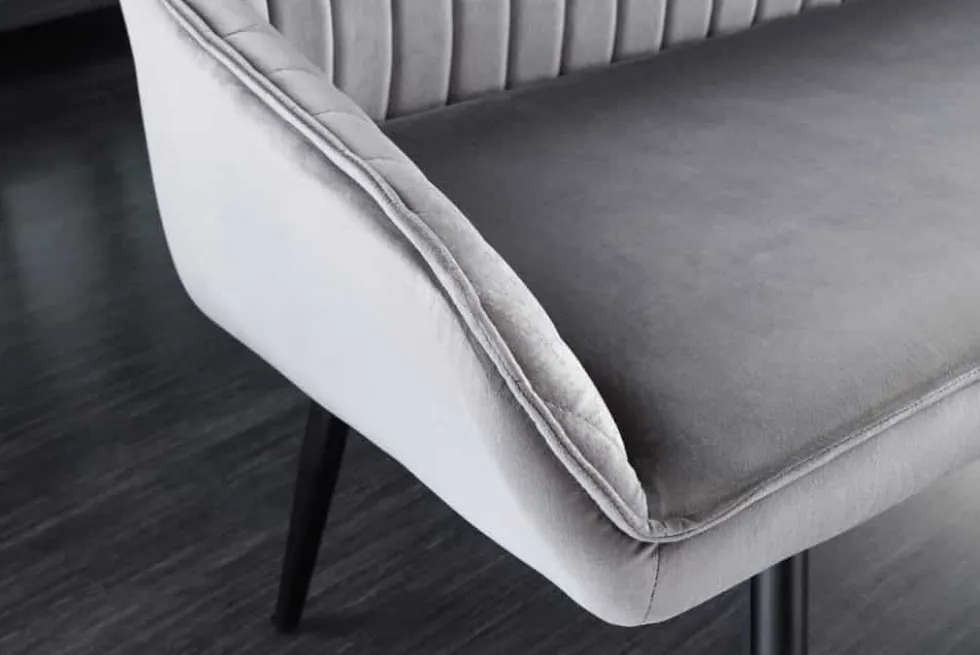 Design Sitzbank TURIN 160cm silbergrau Samt schwarz Metall Armlehne